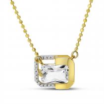 14K Yellow Gold Octagon White Topaz Diamond Half Halo Necklace
