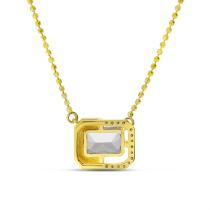 14K Yellow Gold Octagon White Topaz Diamond Half Halo Necklace