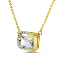 14K Yellow Gold Octagon White Topaz Diamond Half Halo Necklace