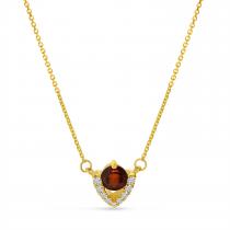 14K Yellow Gold Garnet and Diamond Triangle Necklace