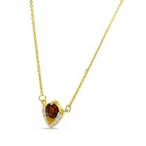 14K Yellow Gold Garnet and Diamond Triangle Necklace