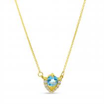 14K Yellow Gold Blue Topaz and Diamond Triangle Necklace