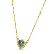 14K Yellow Gold Blue Topaz and Diamond Triangle Necklace