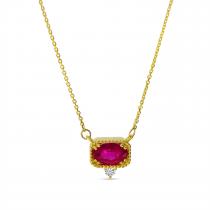 14K Yellow Gold Ruby and Diamond Precious Millgrain Necklace