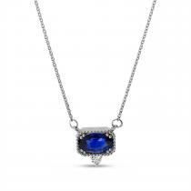 14K White Gold Sapphire and Diamond Precious Millgrain Necklace