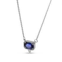 14K White Gold Sapphire and Diamond Precious Millgrain Necklace