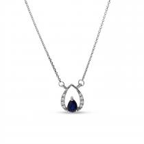 14K White Gold Pear Sapphire and Diamond Precious Millgrain Necklace