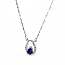 14K White Gold Pear Sapphire and Diamond Precious Millgrain Necklace