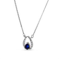 14K White Gold Pear Sapphire and Diamond Precious Millgrain Necklace