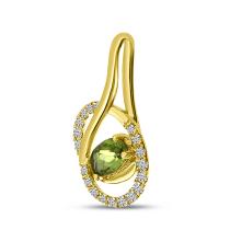 14K Yellow Gold Oval Peridot and Diamond Swirl Pendant