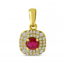14K Yellow Gold Ruby and Double Diamond Halo Precious Pendant