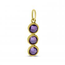 14K Yellow Gold Round Amethyst Triple Bezel Semi Precious Pendant