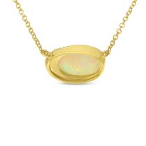14K Yellow Gold Oval Opal and Diamond Necklace