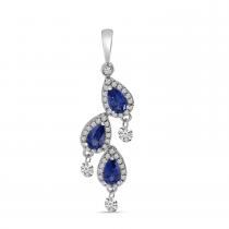 14K White Gold Precious Pear Sapphire and Diamond Dashing Diamond Pendant