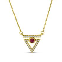 14K Yellow Gold Ruby and Diamond Precious Triangle 18 inch Necklace