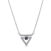 14K White Gold Sapphire and Diamond Precious Triangle 18 inch Necklace