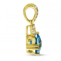 14K Yellow Gold Cushion Blue Topaz with Diamond Pendant