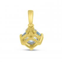 14K Yellow Gold Cushion Blue Topaz with Diamond Pendant