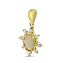 14K Yellow Gold Oval Opal with Diamond Halo Pendant