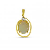 14K Yellow Gold Oval Opal with Diamond Swirl Pendant