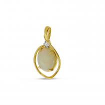 14K Yellow Gold Oval Opal with Diamond Swirl Pendant