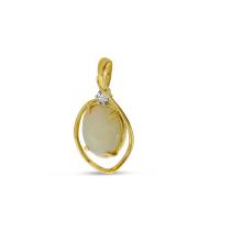 14K Yellow Gold Oval Opal with Diamond Swirl Pendant