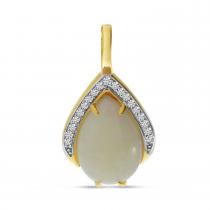 14K Yellow Gold Pear Opal with Diamond Pendant
