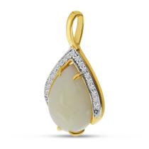 14K Yellow Gold Pear Opal with Diamond Pendant