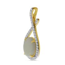 14K Yellow Gold Oval Opal with Diamond Swirl Pendant