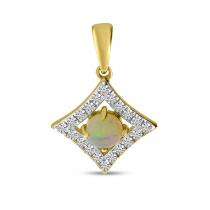 14K Yellow Gold Opal and Diamond Pendant