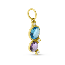 14K Yellow Gold Double Round Blue Topaz and Amethyst Bezel Set Pendant with Diamond