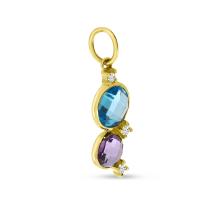 14K Yellow Gold Double Round Blue Topaz and Amethyst Bezel Set Pendant with Diamond