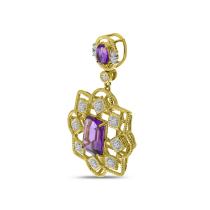 14K Yelow Gold Oval and Octagon Amethyst with Diamond Milgrain Pendant