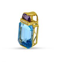 14K Yellow Gold Fancy Blue Topaz Octagon and Amethyst Duo Pendant