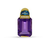 14K Yellow Gold Fancy Octagon Amethyst and Blue Topaz Duo Pendant