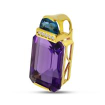 14K Yellow Gold Fancy Octagon Amethyst and Blue Topaz Duo Pendant