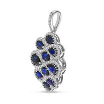 14K White Gold Precious Sapphire and Diamond Swirl Pendant