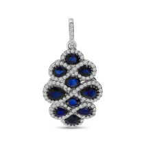 14K White Gold Precious Sapphire and Diamond Swirl Pendant