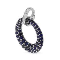 14K White Gold Precious Sapphire and Diamond Circle Pendant