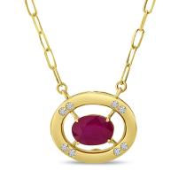 14K Yellow Gold Oval Ruby and Diamond Necklace
