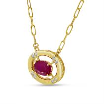 14K Yellow Gold Oval Ruby and Diamond Necklace