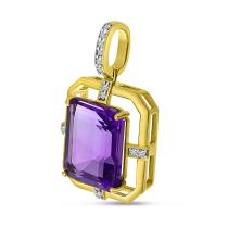 14K Yellow Gold Octagon Amethyst with Diamond Geometric Pendant