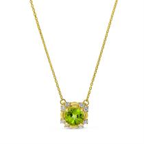 14K Yellow Gold Round Peridot and Diamond Semi Precious Necklace