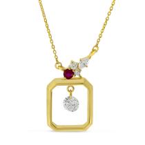 14K Yellow Gold Dashing Diamond Ruby and Diamond Necklace