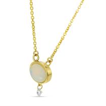 14K Yellow Gold Dashing Diamond Oval Opal Necklace