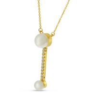 14K Yellow Gold Double Pearl Drop with Diamond Necklace