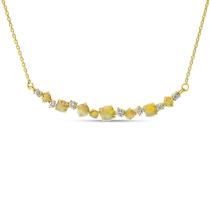 14K Yellow Gold Scattered Opal and Diamond Bar Necklace
