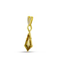 14K Yellow Gold Kite Shaped Citrine and Diamond Dangle Pendant