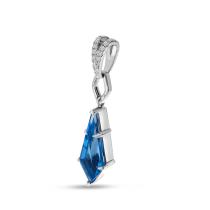 14K White Gold Blue Topaz and Diamond Kite Shape Pendant