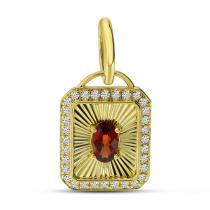 14K Yellow Gold Oval Garnet and Diamond Fluted Semi Precious Pendant